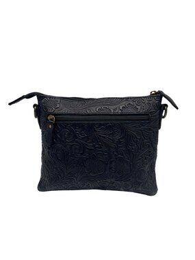 Western Linen Black Genuine Leather Crossbody Bag